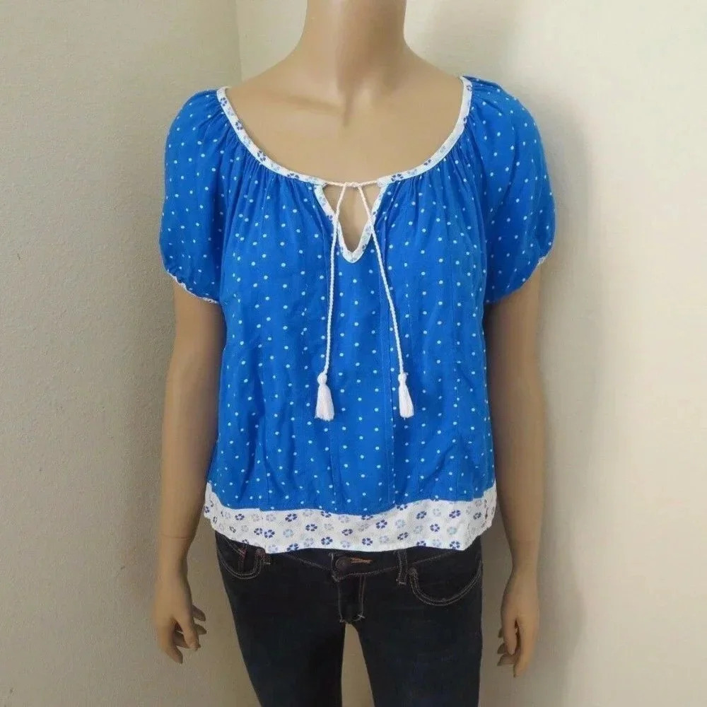 Hollister Peasant Polka Dot Floral Top Shirt